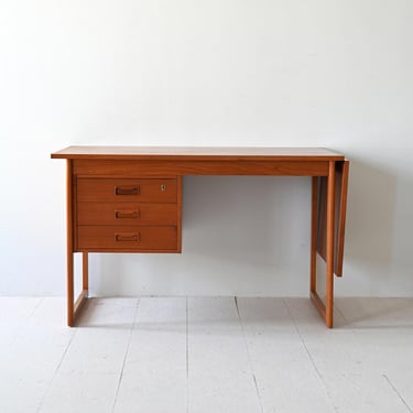 Vintage Danish Teak Desk with Extending Top and Sculpted Drawers - 1960s Scandinavian Modern 