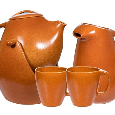 Ben Seibel Raymor Roseville Terra Cotta Tilting Coffee Pot, Pitcher, & Mugs 