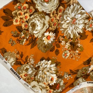 Mid Century Modern Floral Fabric Sample, Orange White Brown, Sherwood Screen Print, Pillow Fabric, Home Decor, Upholstery Fabric 