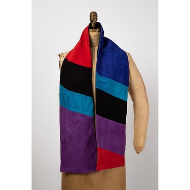 Vintage 1980s color block leather suede reversible scarf 