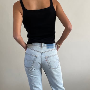 27 Levis 501 vintage faded jeans / vintage light stone wash soft faded cropped high waisted button fly boyfriend Levis 501 jeans USA | 27 