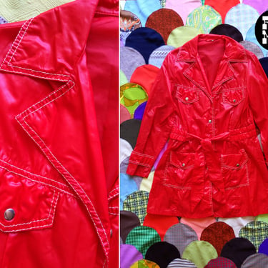 FANTASTIC Vintage 60s 70s Red Wet Look Lightweight Jacket with Pockets 