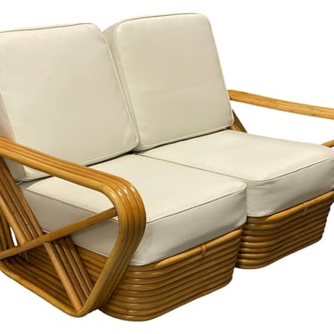 Restored Frankl Style Four-Strand Square Pretzel Rattan Sectional Settee 