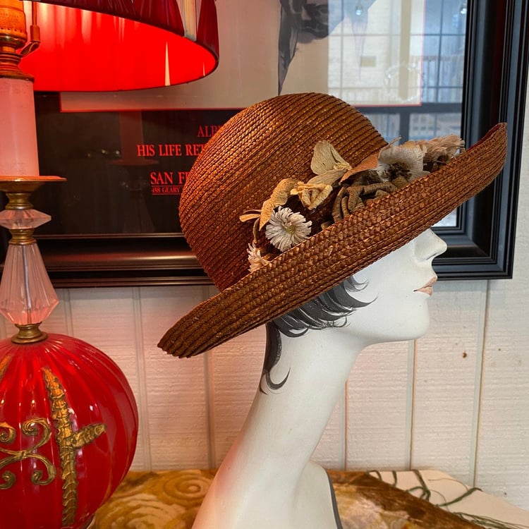 vintage 1980s wide brim straw hat liz claiborne | Black  display picture 2