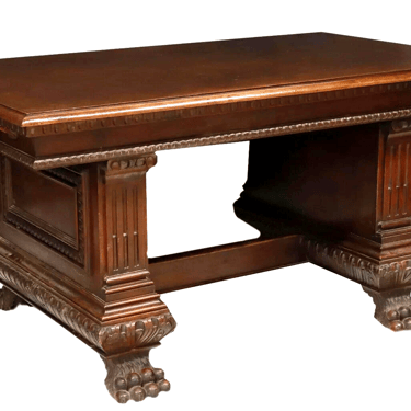 Antique Table, Italian Renaissance Revival Carved Walnut, Early 1900's
