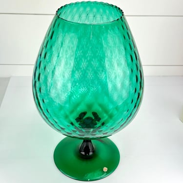 Vintage Empoli Huge Diamond Footed Green Art Glass Vase Bowl Mid Century 13" Italy 