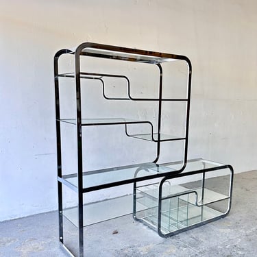 Milo Baughman style Mid Century Chrome Etagere Room Divider Display Shelf 