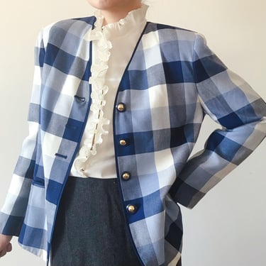 Merrill Woolens Red Shadow Plaid 3 Button Blazer Jacket