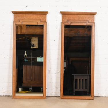 Thomasville Mid-Century Hollywood Regency Burled Walnut Wall Mirrors, Pair