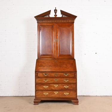 Baker Furniture Historic Charleston Georgian Carved Mahogany Drop Front Secretary Desk With Bookcase Hutch