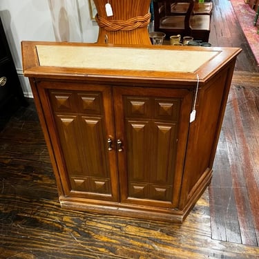 Petite marble top console cabinet. 36” x 12.5” x 29.25” 