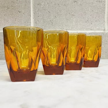 Vintage Whiskey Glasses Retro 1970s Mid Century Modern + Amber Glass + Set of 4 + Lowball + Cocktail Glasses + MCM + Barware + Drinkware 
