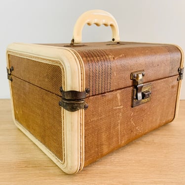 Vintage Luggage Carrying Case Small Suitcase Train Case 