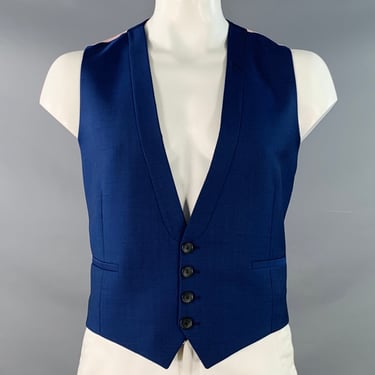PAUL SMITH Size 44 Blue Pink Wool Mohair Single Breasted Collarless Vest