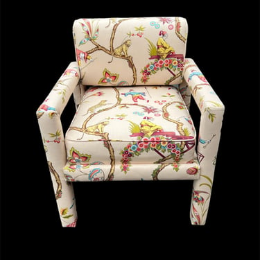 Vintage parsons arm chair with Scalamandre Exotique fabric 