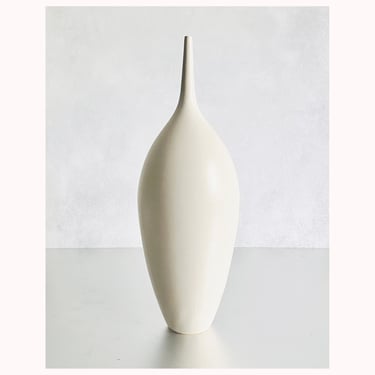 SHIPS NOW- Seconds Sale- One Large Stoneware Teardrop Bottle Vase in White Matte - 15.5