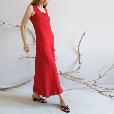 cherry red knit crochet maxi dress / XS S 