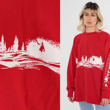 Powder Magazine Shirt 90s Ski T-Shirt Skiier Graphic Tee Long Sleeve Sportswear Winter Snow Single Stitch Red Vintage 1990s Crazy Shirts XL 
