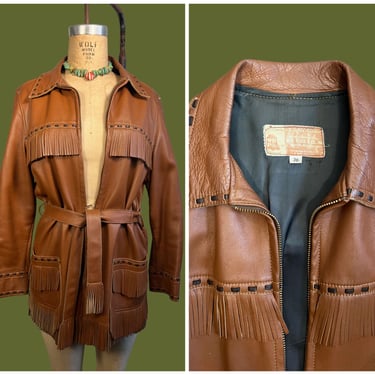 RODEO QUEEN Vintage 60s Leather Fringe Jacket | 1960s WBP&Co. Inc Western Jacket | Cowgirl, Southwestern, Boho | Women's Medium 