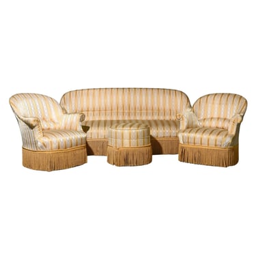 Parlor Set, Vintage, Napoleon III Style Crapeau Settee, 2 Chairs & Stool, Seats!