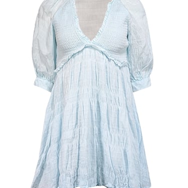 Lovers + Friends - Light Blue Smocked Detail V-neckline Dress Sz XS