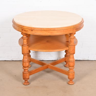 Baker Furniture Italian Provincial Carved Pine Travertine Top Tea Table or Center Table