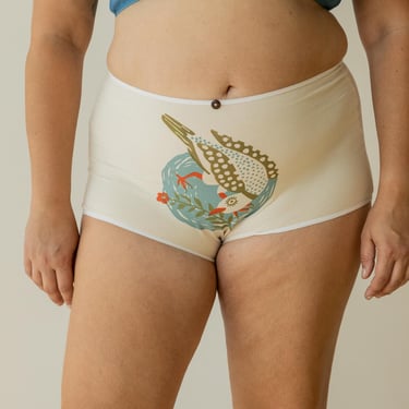 Organic Bird Underwear, High Waisted Womens Panties, Willow Branch Print Undies 