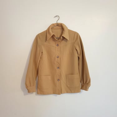 Vintage 1970's Khaki Polyester Western Button Jacket Coat / M to L 