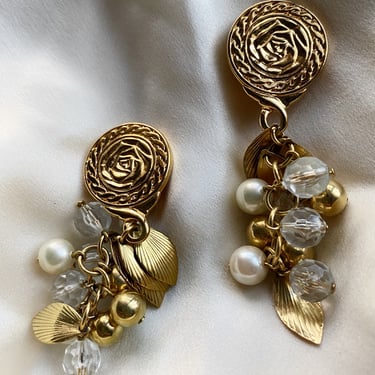 vintage rare statement chandelier charm gold tone earrings 