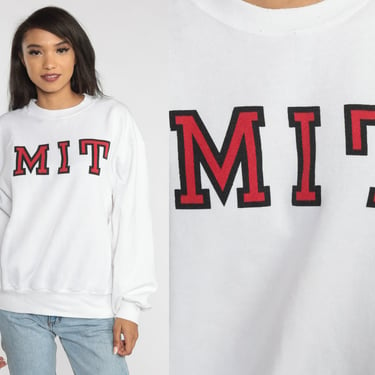 MIT Sweatshirt 90s White University Sweater Graphic College Crewneck Pullover Massachusetts Beavers Vintage 1990s Champion Mens Extra Large 