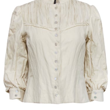 Sonia - Cream Ruched Button Up Shirt Sz 6