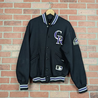 Vintage 90s MLB Colorado Rockies Baseball ORIGINAL Fleece Felco Bomber Jacket - Medium 