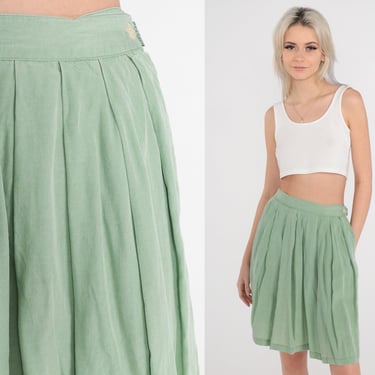 Mint Green Pleated Skirt 90s Mini Skirt Esprit Sport High Waisted Miniskirt Pockets Basic Simple Plain Nineties Vintage 1990s XS 26 