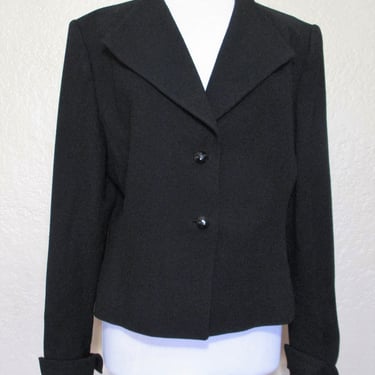 Lilli Ann Jacket, Vintage 1980s, Adolph Schuman for Lilli Ann. Suit Jacket, Black Wool, Large Women 