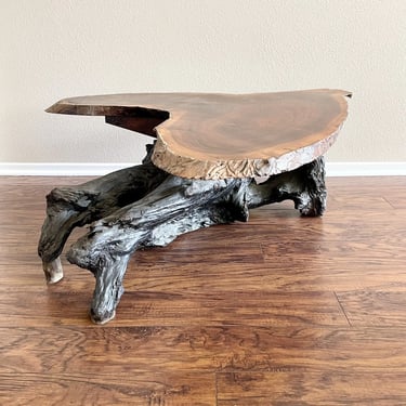 Vintage 1970s Live Edge Natural Coffee Table