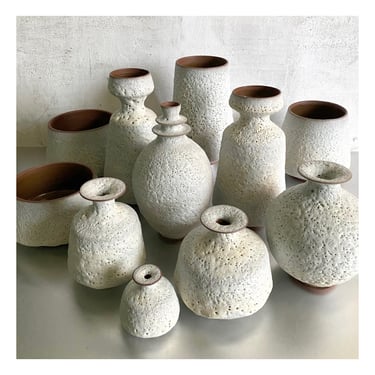 SHIPS NOW- Tiny Flanged Bud Vase in Crater White by Sara Paloma Pottery 