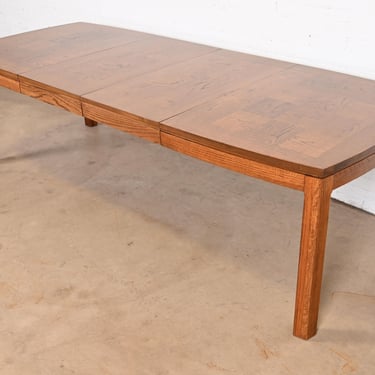 Thomasville Mid-Century Modern Patchwork Oak Parsons Extension Dining Table, Newly Refinished