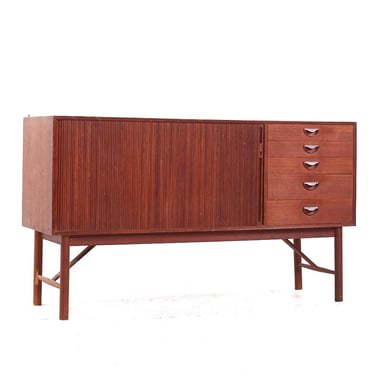 Peter Hvidt and Orla Molgaard-Nielsen for Soborg Møbler Mid Century Danish Teak Tambour Door Credenza - mcm 