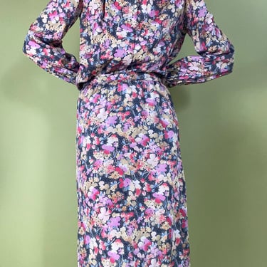 vintage bright floral skirt and blouse set 