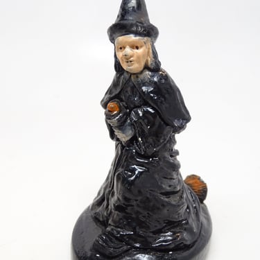 Vintage 1950's Halloween Witch on Broom,  Retro Party Decor, J H Miller, Antique Dime Store 