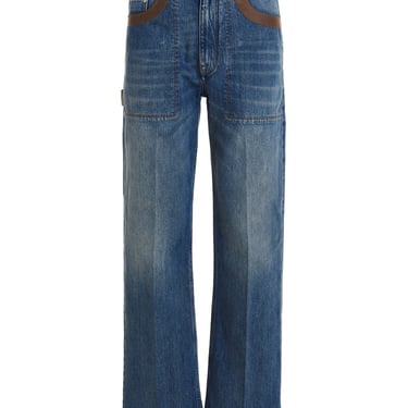 Fendi Men Leather Detail Jeans