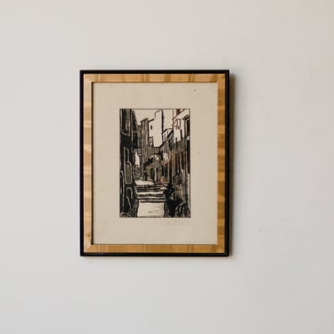 Monochromatic Cityscape Etching | Dated 1930