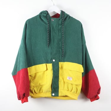 vintage CORDUROY color block 1990s grunge slouchy VINTAGE hoodie -- size large 