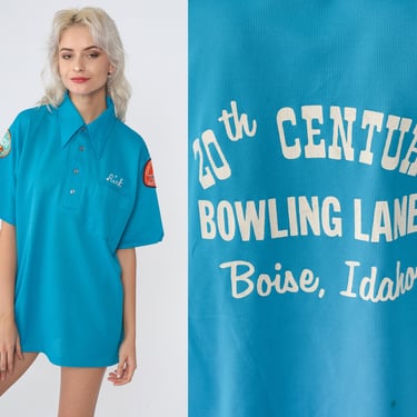 Bowling Coach Uniform Shirt 70s Polo Shirt 20th Century Lanes Boise Idaho Rick Name Blue Collared Short Sleeve Button up Vintage 1970s XL 