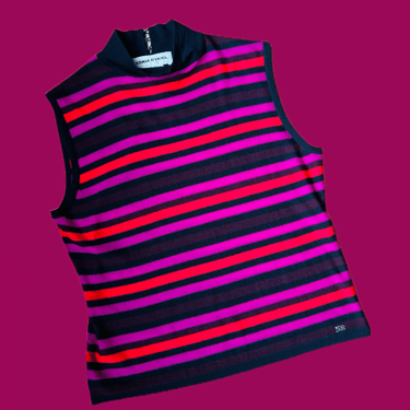 Sonia Rykiel Cashmere Striped Knit Mock Neck Top