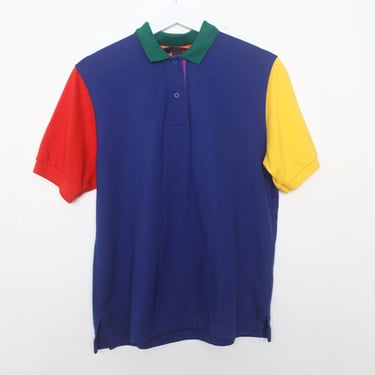 vintage 80s  color block primary color POLO short sleeve style shirt --- size medium 
