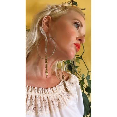 Large Gold Jade Hoop Earrings Bohemian Jewelry 