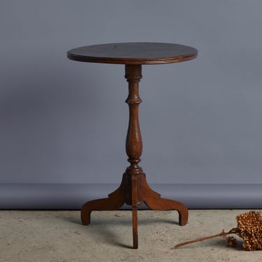 Small Dutch Colonial Teak Candle Stand with Traces of Old Paint