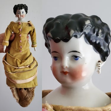 Antique China Head Lowbrow Doll with Pierced Ears- Antique German Dolls - Collectible Dolls 12