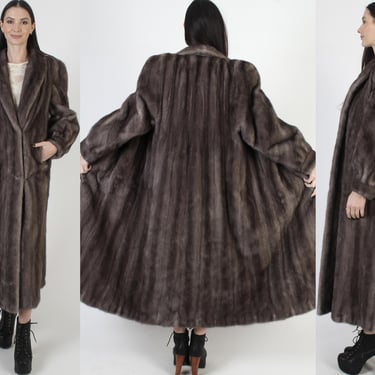 Grey Full Length Mink Coat, Vintage Natural Silver Opera Jacket, Winter Evening Fur Collar Overcoat 